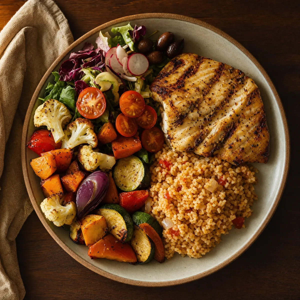 Sağlıklı tabak modeli: yarısı sebze, çeyreği protein, çeyreği tam tahıl