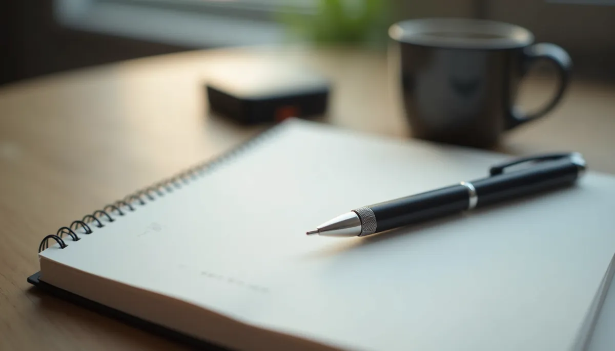 close-up view of a journal and pen for goal setting
